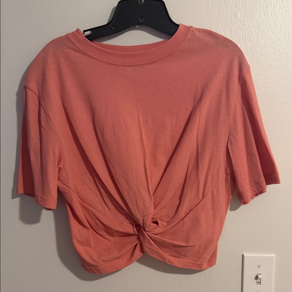 Topshop Coral Short Sleeve Twist Tee